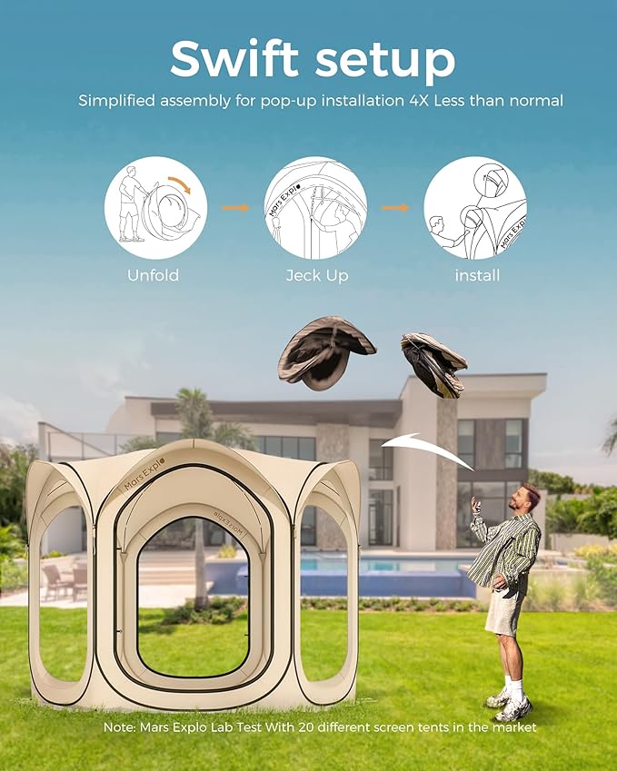 Screen Pop Up House Room Tent, Canopy Sun Shade Shelter for Camping, Patio, Backyard, Deck & Outdoor Activities, Portable Gazebo, Not Waterproof, 10'x10',Beige