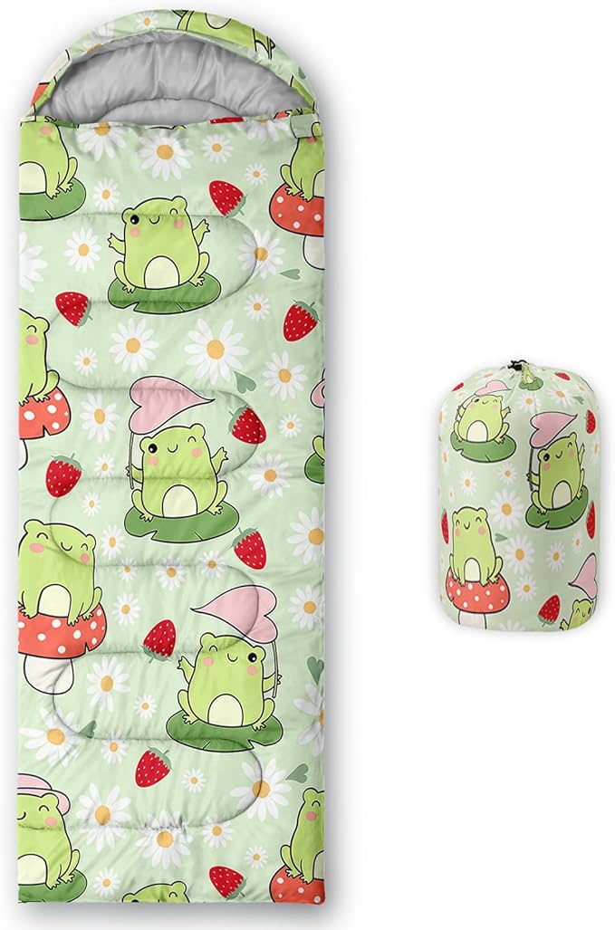 AILONEN Kids Floral Cat Camping Sleeping Bags,Lightweight & Waterproof,3 Season Warm & Cool Weather,Kawaii Kitten Sleeping Bags for Girls Adults,Travelling,Outdoors