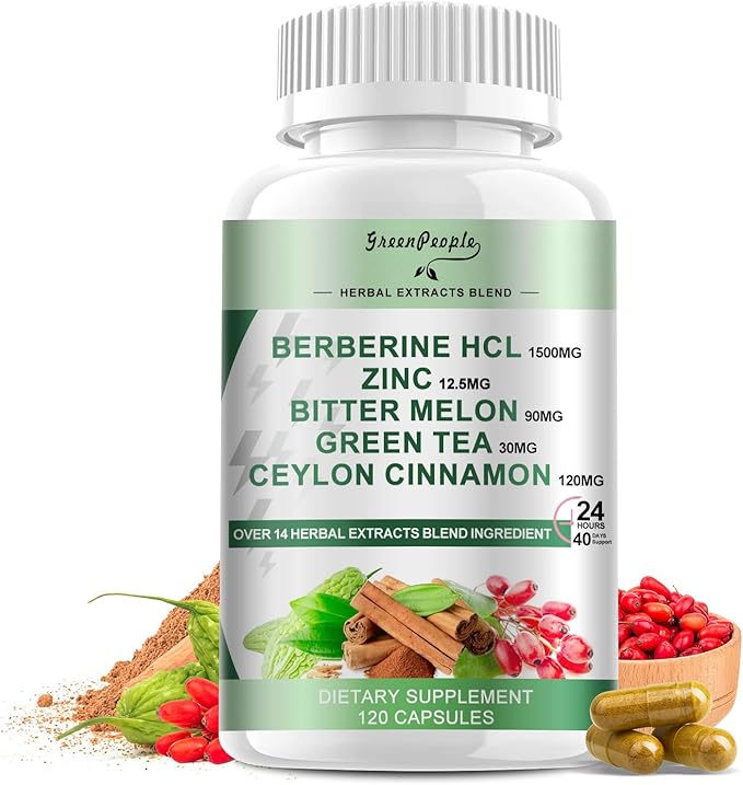 Berberine Supplement with Ceylon Cinnamon - 120 Count Berberine 1500mg Activates AMPK & GLP-1 Berberina HCL with Bitter Melon & Natural Herbs for Immune Support/Energy