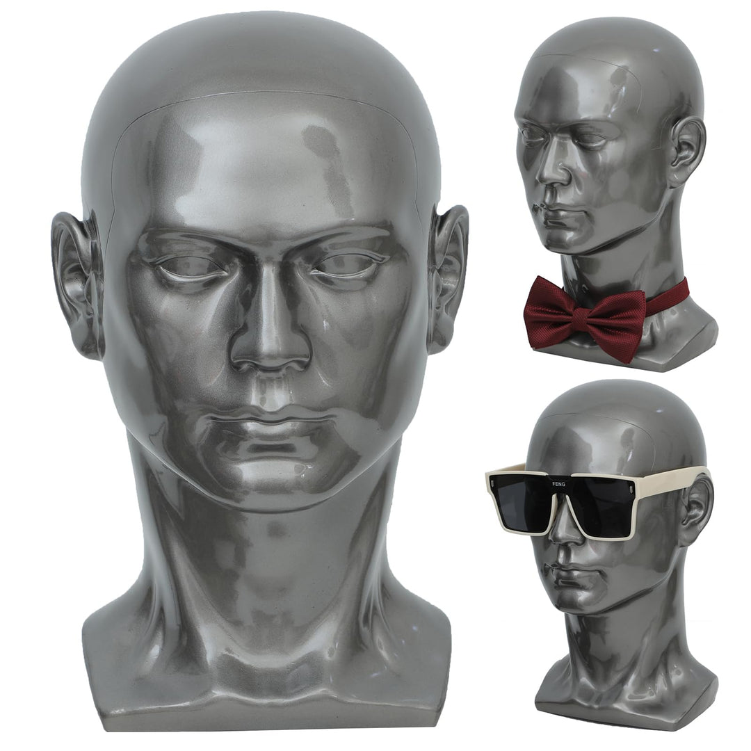 Male Mannequin Head Professional PVC Manikin Head for Display Wigs Hats Headphone Mask Sunglasses Scarf Jewelry Display Stand (Grey)