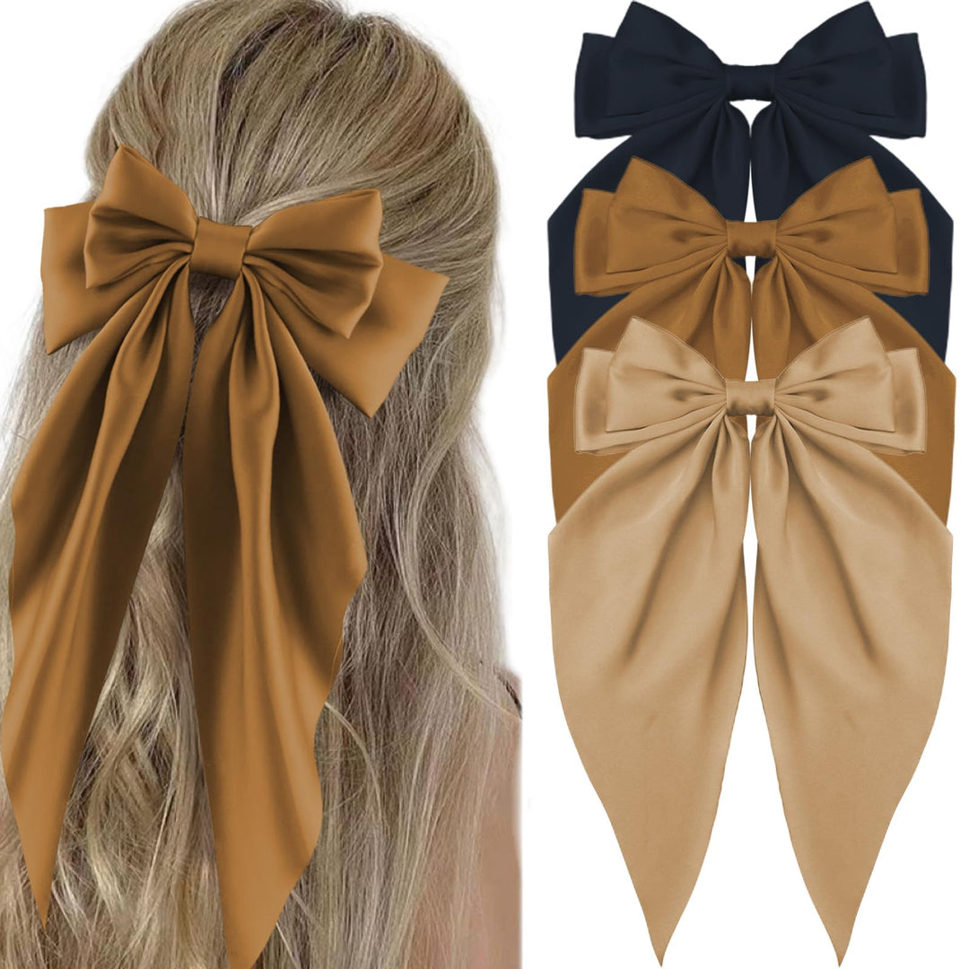 Canitor Hair Bows for Women Silky Satin Hair Ribbon with Hair Barrettes Clip Large Coquette Bows Teen Girl Gifts Trendy Stuff Preppy Cute Aesthetic Hair Accessories