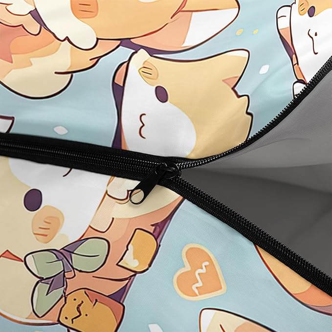 AILONEN Cartoon Fox Camping Sleeping Bag for Boys Girls Adults,Lightweight & Waterproof,3 Season Warm & Cold Weather,Portable,Kawaii Fox Printed Sleeping Bag,Traveling,Camping,Hiking