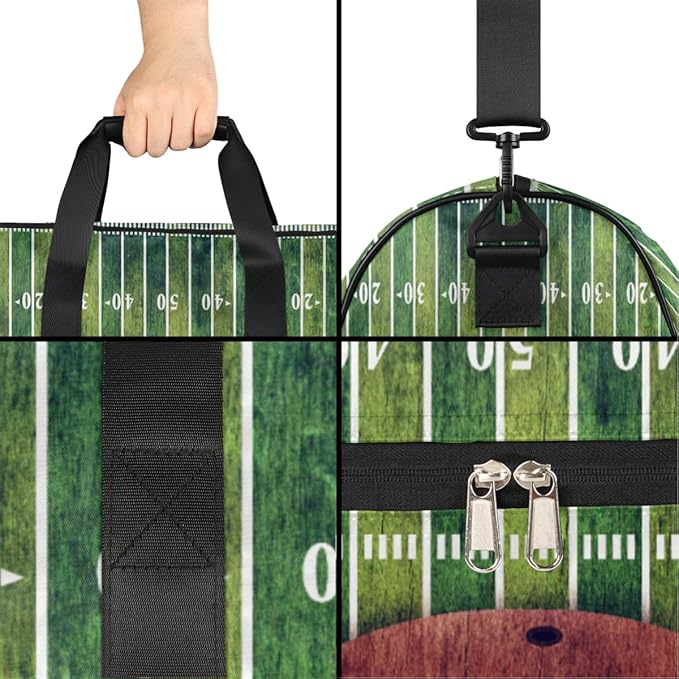 American Football Field And Ball Dry Wet Depart Duffle Overnight Bag with Shoes Compartment & Wet Pockets, Water Resistant Weekender Travel Gym Pouch For Swim Gymnastics Ballet Sleepovers