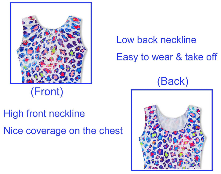 Domusgo Leotard for Girls Gymnastics Size 4t 5t Shiny One-Piece Sleeveless Rainbow Leopard Dance Biketard
