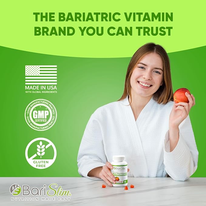 BariSlim Bariatric Chewable Multivitamin Gummies - Specially Formulated Gummy Vitamin for Patients After Weight Loss Surgery - Easy to Digest & Great Tasting Fruit Flavors | 90 Fruit Chews