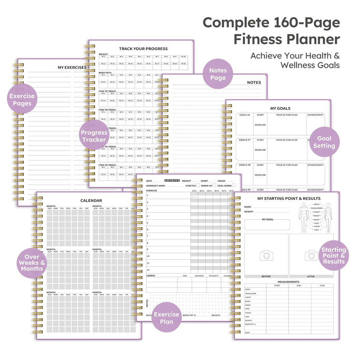 Fitness Workout Journal for Women & Men, A5(5.5" x 8.2") Workout Log Book Planner for Tracking, Progress, and Achieving Your Wellness Goals - Purple