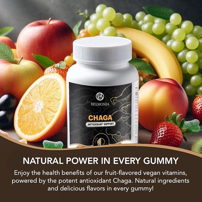 Chaga Mushroom Gummies - Antioxidant Immune Support Supplement - Dietary Mushroom Supplement - 60 Gummies - Made in USA - Shrooms for Health - Delicious & Vegan Frendly