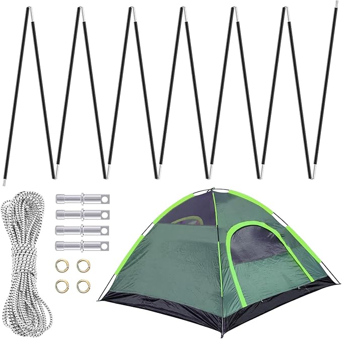 Aluminum Tent Poles Replacement - Pre-Assembled Tent Poles, Fits Both Female and Male Ends - Lightweight Tent Pole Repair Kit for Hiking Camping Backpacking Tent, 16FT 3IN