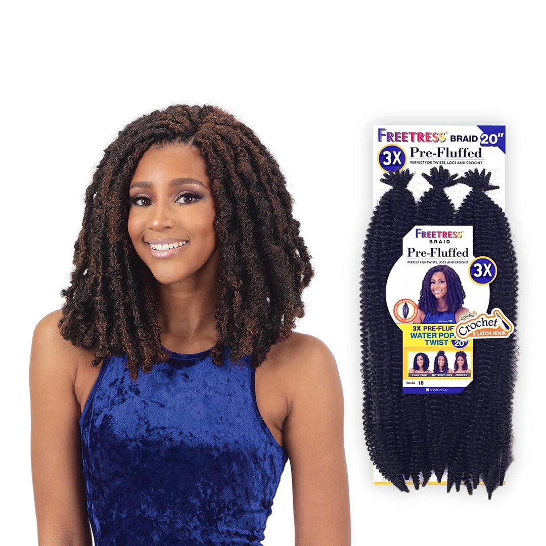 FreeTress Crochet Braids 3X Pre-Fluffed Water Poppin Twist 20" (1-pack, 2)