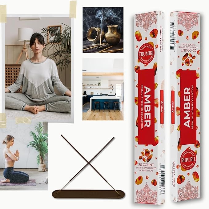 Amber Incense Sticks - Total 40 Insence-Sticks - Dual Pack of 20 Insense - Inciensos - Inscents - Natural Non Toxic Ingredients - Incents - Incence - Inscense - Insents