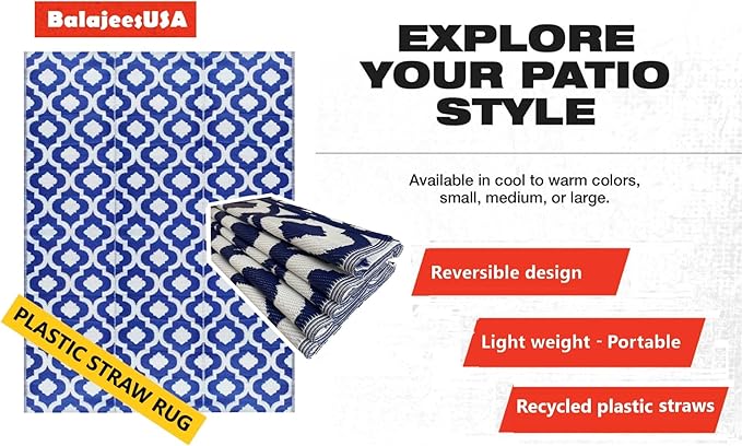 BalajeesUSA Outdoor Rug - 5x7 feet, Multi Color, Reversible, Portable, for Camping picnic, Waterproof, Plastic straw patio rugs, RV camper mat 477