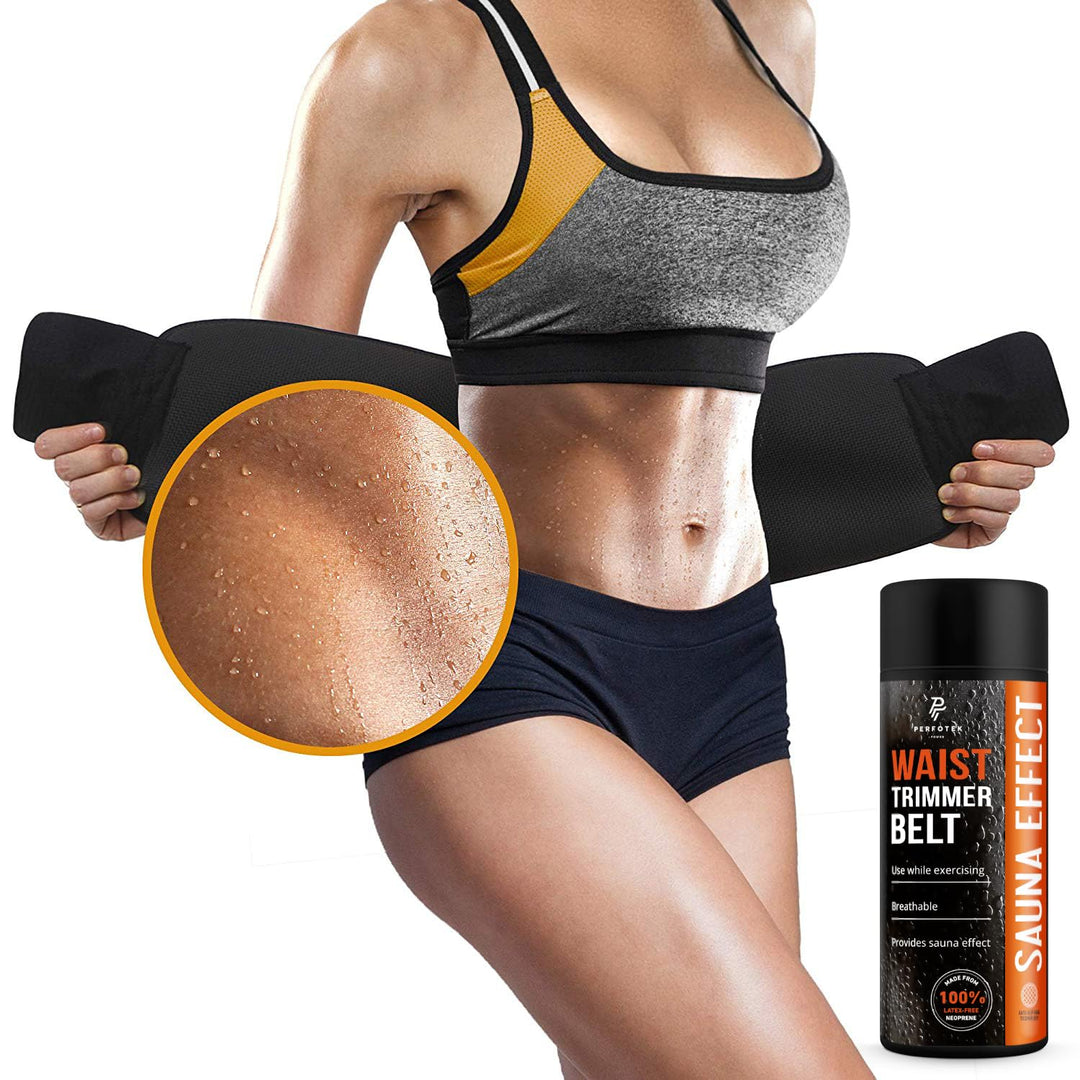 Perfotek Waist Trainer for Women Lower Belly - Waist Trimmer Belt Sauna Tummy Toner Low Back and Lumbar Support with Sauna Suit Effect (Medium Black)