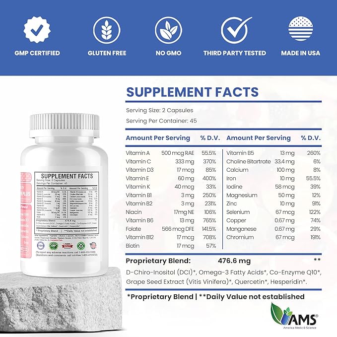 America Medic & Science Preconception Plus (90 Capsules) Conception and Fertility Supplement | Physician Formulated Pills to Support Conception | Prenatal Vitamins Best for Women Trying to Conceive