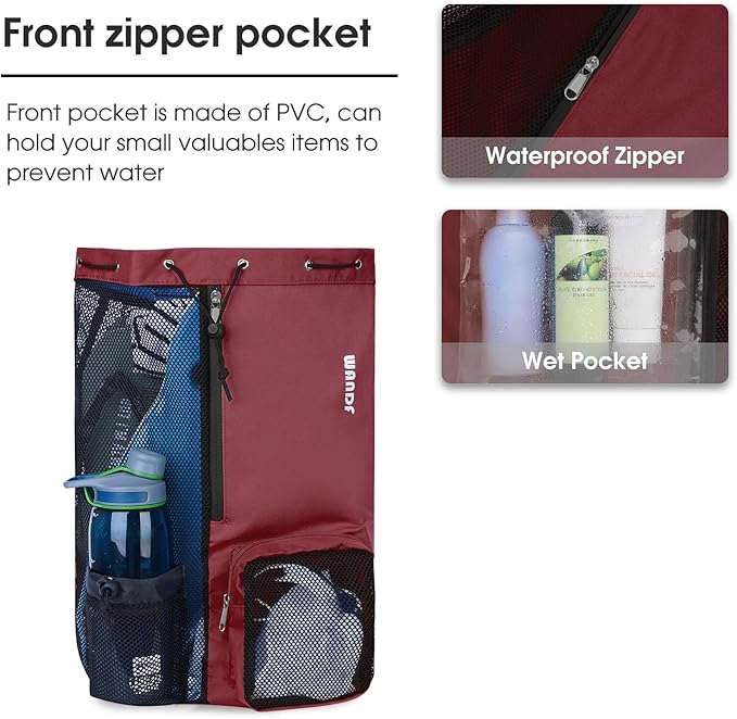 WANDF Swim Bag Mesh Drawstring Backpack with Wet Pocket for Swimming, Gym, and Workout Gear