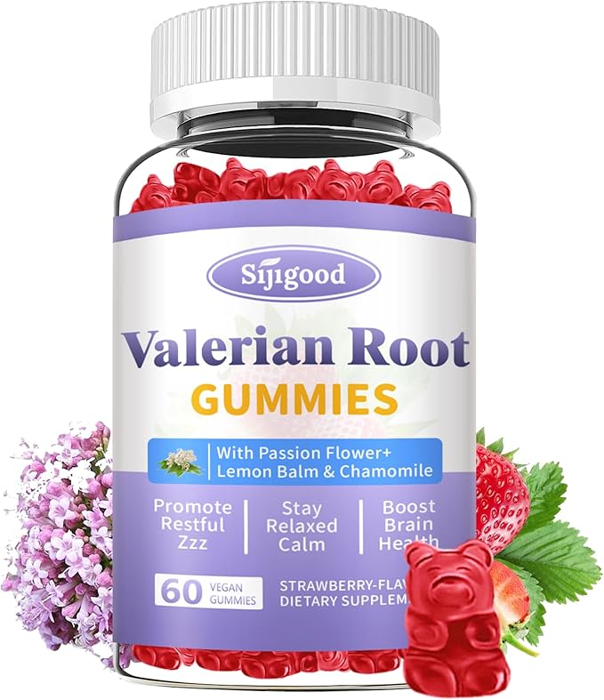 Valerian Root Gummies Organic, Valerian Root Supplement for Zzz, Relaxation & Calm, Natural Herbal Supplement for Men & Women, Melatonin Free, Vegan, Non-GMO, Strawberry Flavor, 60 Count