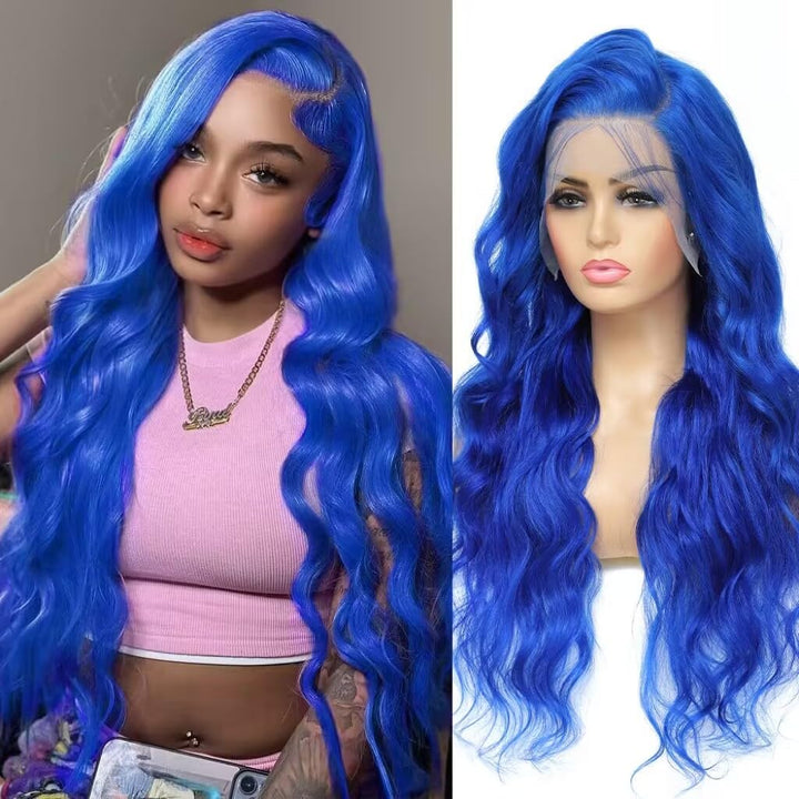 Loyom Blue Lace Front Wig Human Hair 13x4 Body Wave Blue Human Hair Wig Colored Lace Front Wigs Human Hair Pre Plucked 12A 200 Density Glueless HD Lace Frontal Wigs 22 Inch
