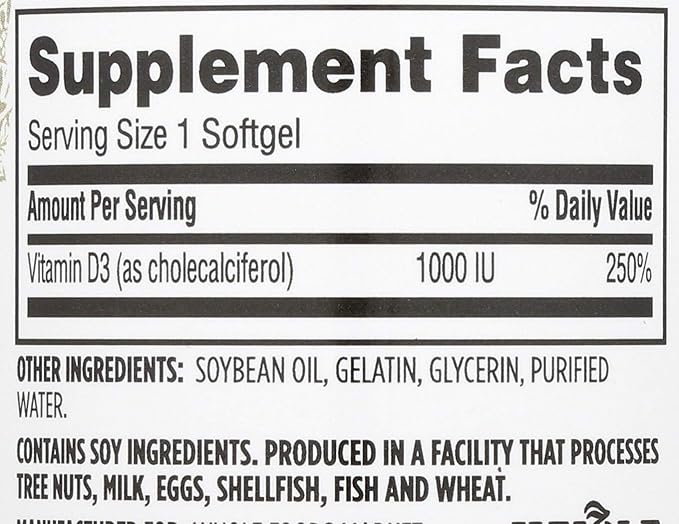 365 Everyday Value, Vitamin D3 1000 IU, Capsule, 250 ct