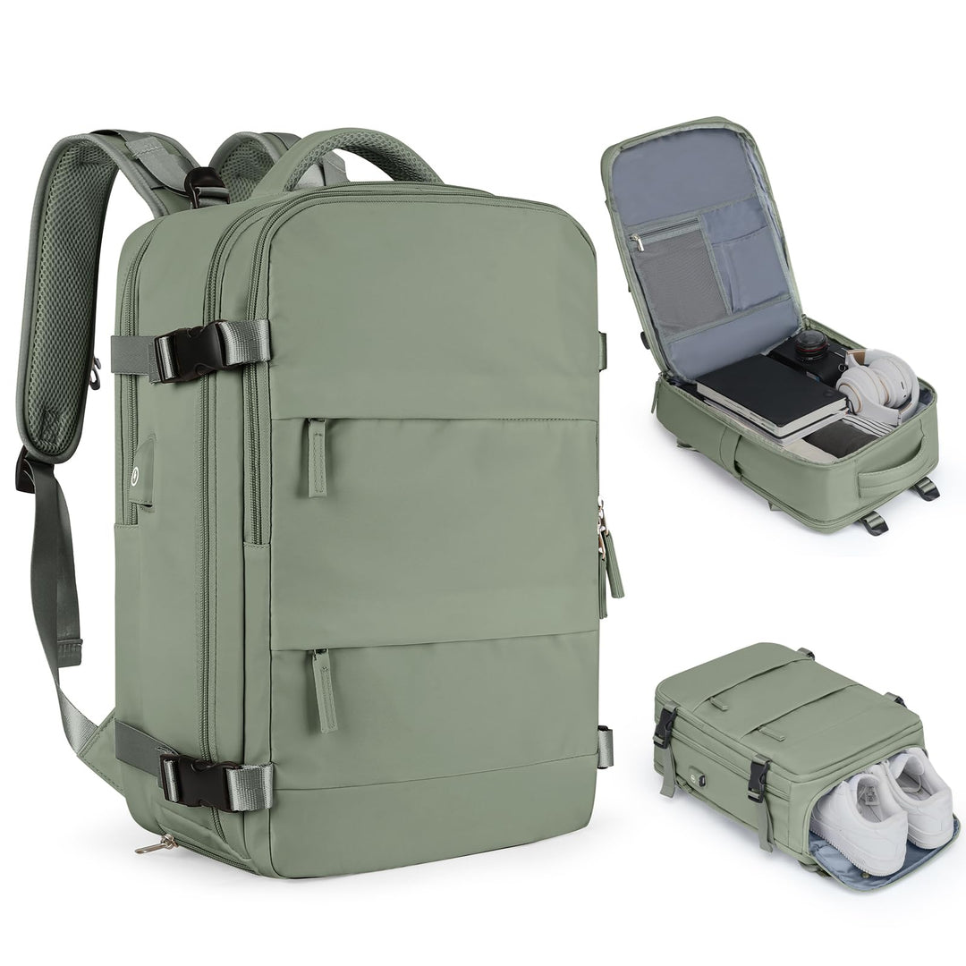 coofay Large Travel Backpack For Women Men Airline Approved Carry On Backpack Flight Approved Waterproof Sports Luggage Backpack Casual Daypack Small Hiking Backpack Grey Green