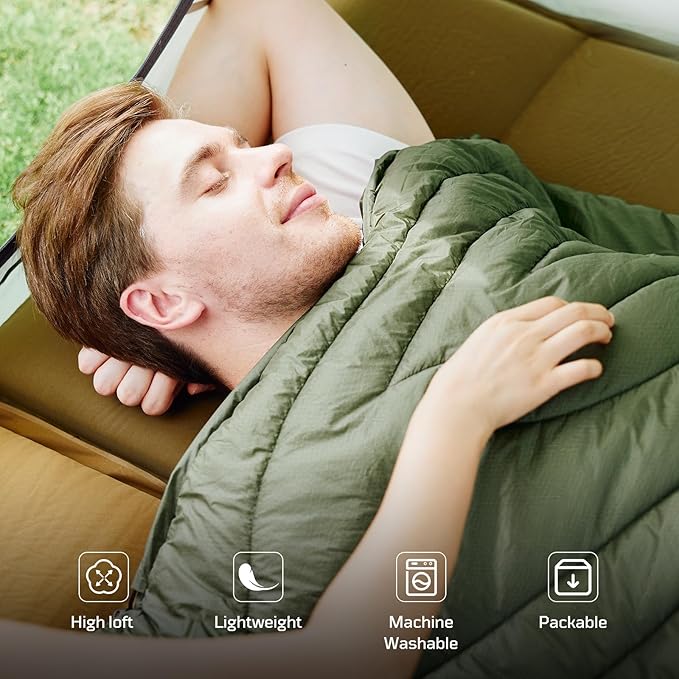 3M Thinsulate Insulation Camping Blanket, Packable, Lightweight Camp Quilt with Footbox, Zippered, Outdoor Sleeping Blanket for Backpacking, Travel, Stadium, Beach