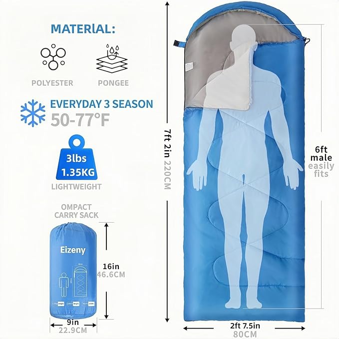 Sleeping Bags for Adults Kids，Lightweight Waterproof Compact Sleeping Bag with Stuff Sack for Warm Camping Cold Hiking Traveling Outdoor Activities