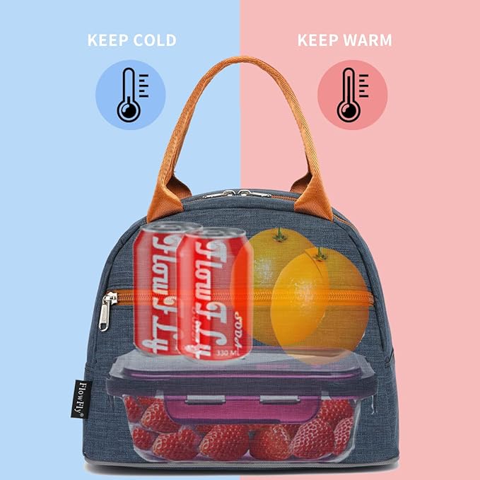 FlowFly Insulated Lunch Cooler Bag - Tote Bag Organizer for Women/Men, Navy