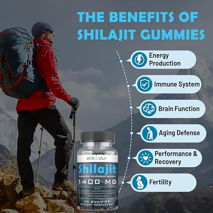 1400 MG Shilajit Gummies, Organic Shilajit Gummies with 85+ Trace Minerals, Fulvic Acid, Shilajit for Men & Women, Shilajit Resin, Shilajit Himalayan Organic for Energy, Sugar-Free, 60 Count