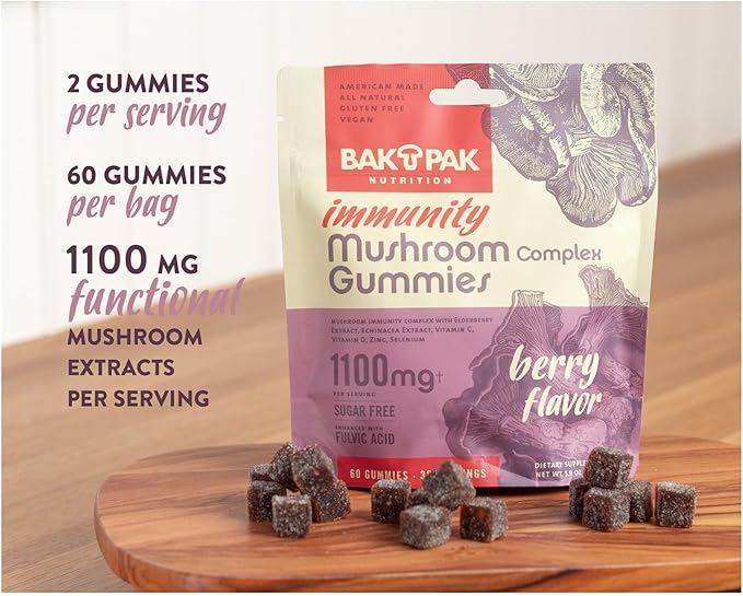 Immunity Mushroom Gummies – Mushroom Supplement w/Reishi, Turkey Tail, Chaga, Lion's Mane, Elderberry, and Echinacea – for Immune Support | Berry Flavor – Sugar Free, Vegan, Gluten-Free, 60 Gummies