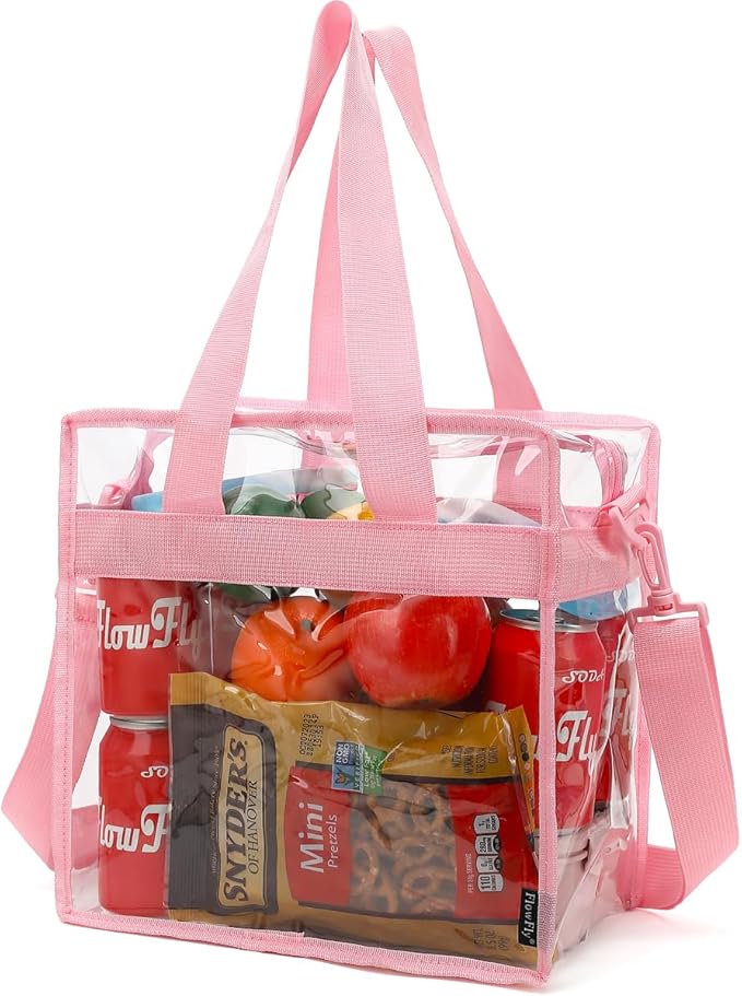 FlowFly Lunch Bag Tote Bag Lunch Organizer Lunch Holder Insulated Lunch Cooler Bag for Women/Men, Clear#Pink, Large