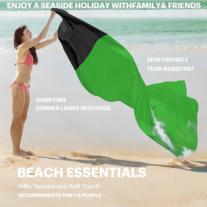 Beach Blanket Sandproof Waterproof, Beach Essentials Extra Large Beach Mat, 79" X 55" Oversized Durable Outdoor Picnic Mat Storage Bag for 1-4 Adults, Beach Accessories for Travel, Camping, Hiking