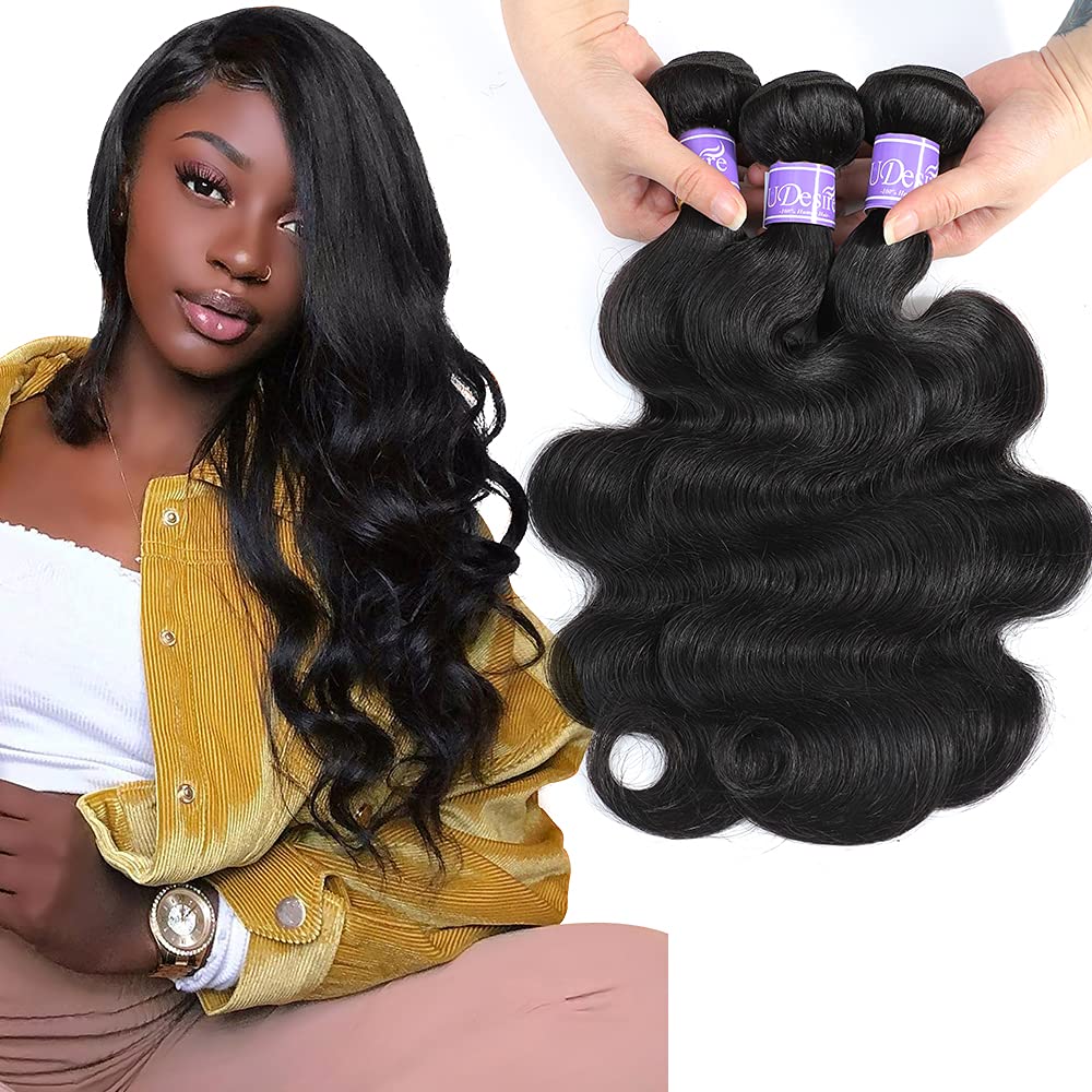 Udesire 12A Brazilian Virgin Body Wave Hair 3 Bundles 285G 12 14 16Inch Natural Black Color 100% Unprocessed Brazilian Virgin Hu