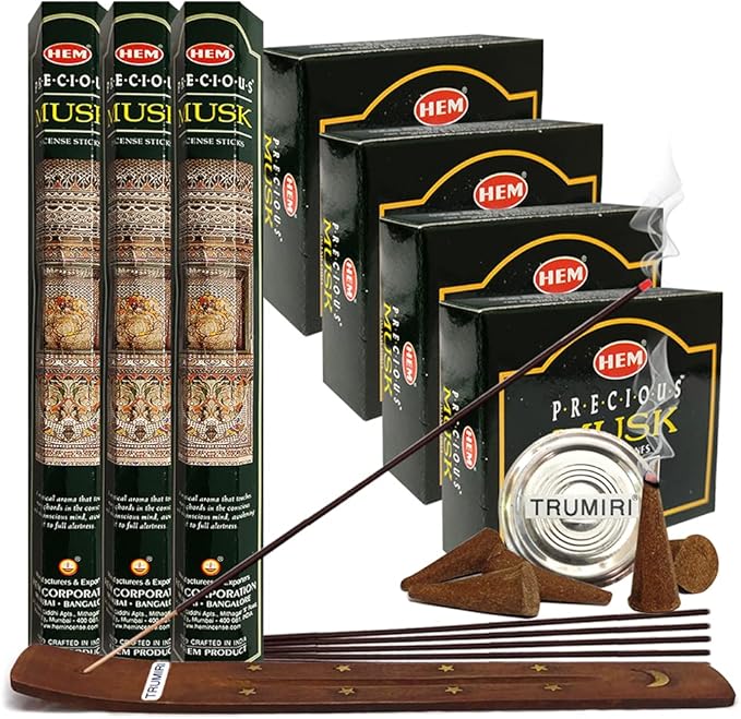 Musk Incense sticks and cone incense holder variety pack bundle insence insense insienso