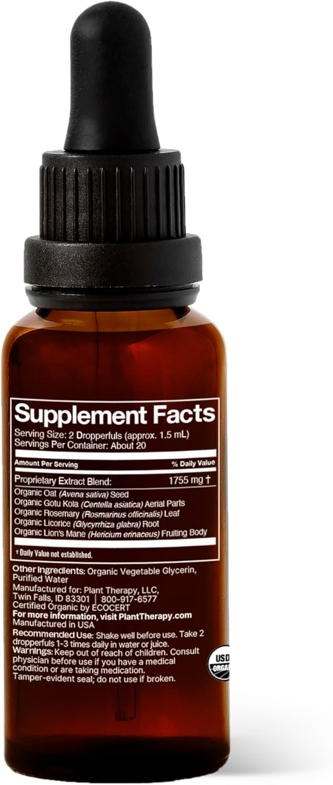 Plant Therapy Organic Brain Power Tincture 30 mL (1 oz) Supports Brain Focus & Clarity, Helps Mental Alertness & Memory, Brain Boost Supplement Packed with Benefits