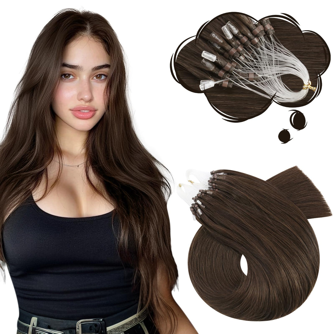 Moresoo Micro Beads Hair Extensions Real Human Hair Dark Brown Microlink Hair Extensions Human Hair 18 Inch No Glue No Heat 50G/