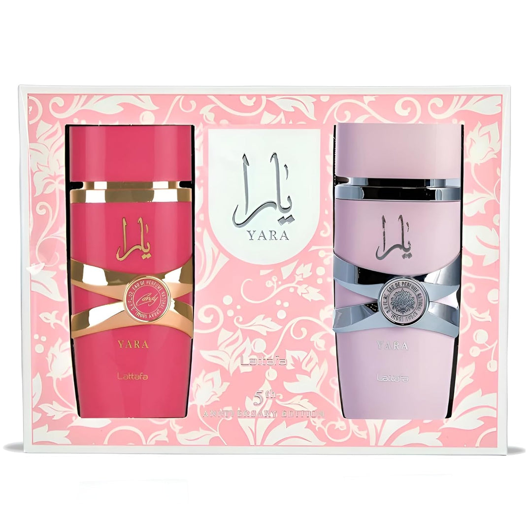 Lattafa Yara 5th Anniversary Eau de Parfum Gift Set | Floral & Fruity | 2 x 3.4 Oz