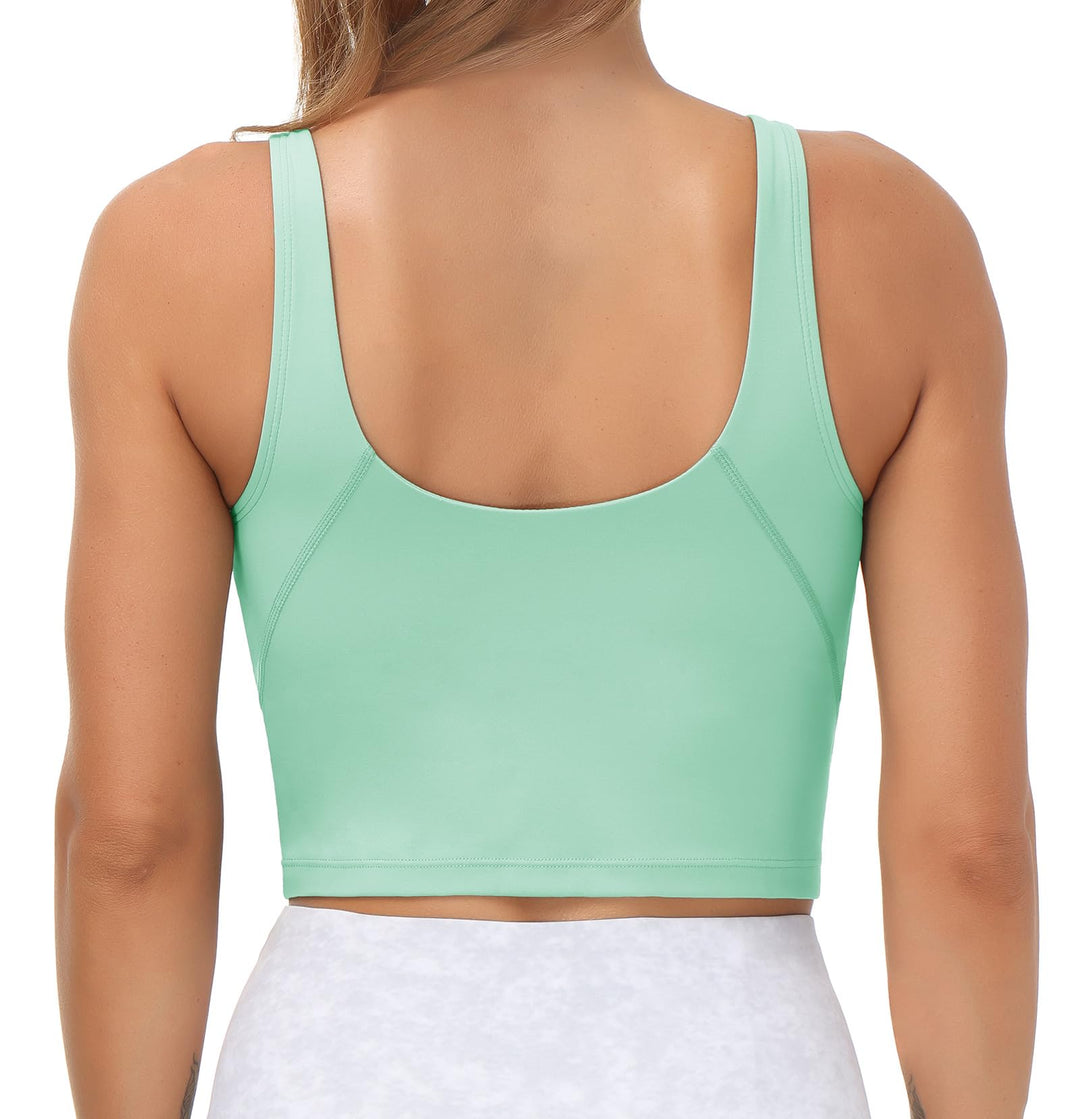 Women’s Longline Sports Bra Wirefree Padded Medium Support Yoga Bras Gym Running Workout Tank Tops(Mint Green, Small)