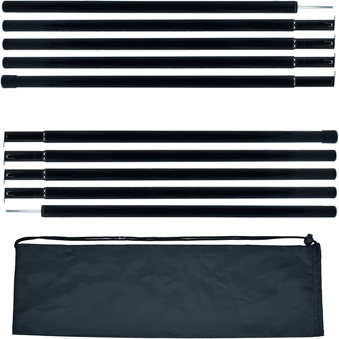 Adjustable Tent Poles Steel Rods for Tarp Canopy Camping Replacement Set of 2 (Black)