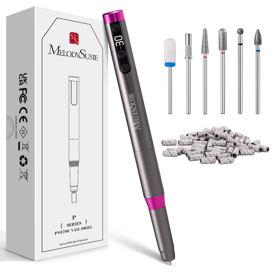MelodySusie Portable Electric Nail Drill, Cordless 30000RPM Nail EFile with Drill Bits & Ultra Fine Sanding Bands for Manicure Pedicure, Professional Nail File Tool for Women, PM170F Gray