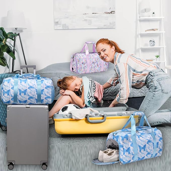 Butterfly Dance Duffel for Girls - Gymnastics & Overnight Bag with Shoe Compartments