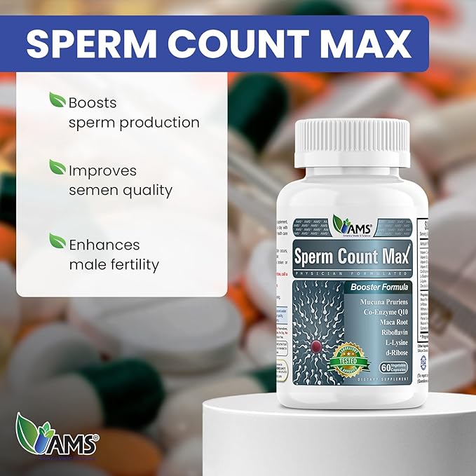 America Medic & Science Sperm Count Max (60 Capsules) | Male Fertility Supplement | Enhances Sperm Count and Reproductive Health | Prenatal Vitamins for Men | with Zinc, CoQ10, Vitamin C, B2, and B12