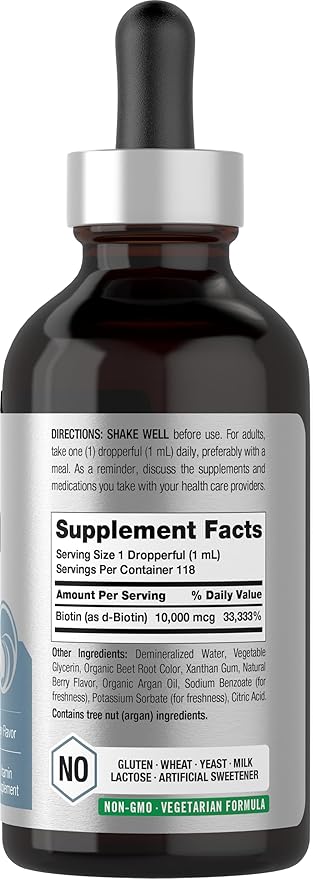 Horbäach Biotin Liquid Drops 10000mcg | 4 fl oz | Berry Flavor | Vegetarian, Non-GMO & Gluten Free Supplement