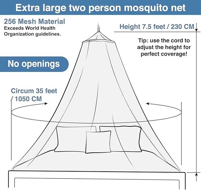 Mosquito Net for Single to King-Sized Beds – Fully-Enclosed Bed Canopy for Travel or Decoration – Free Bag, Hanging Kit & Adhesive Ceiling Hooks for Easy Setup