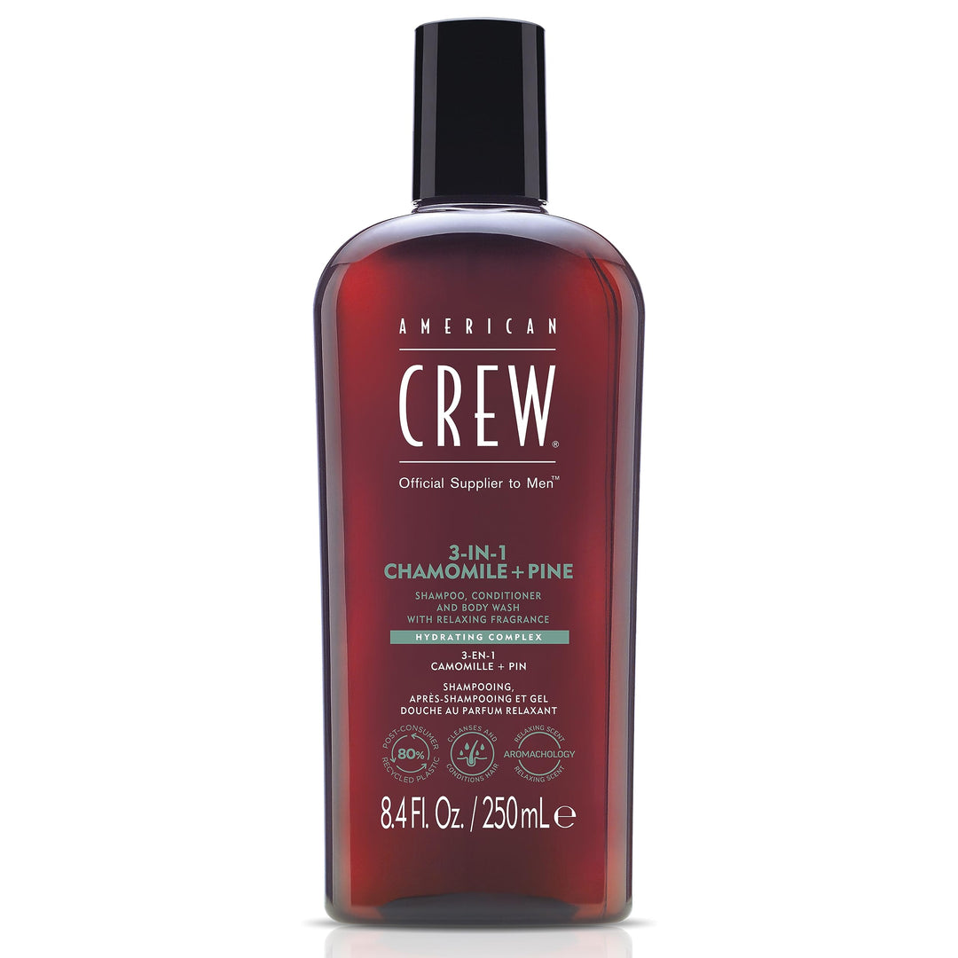 AMERICAN CREW 3-IN-1 CHAMOMILE + PINE Shampoo, Conditioner and Body Wash, 8.4 Fl Oz (Pack of 1)
