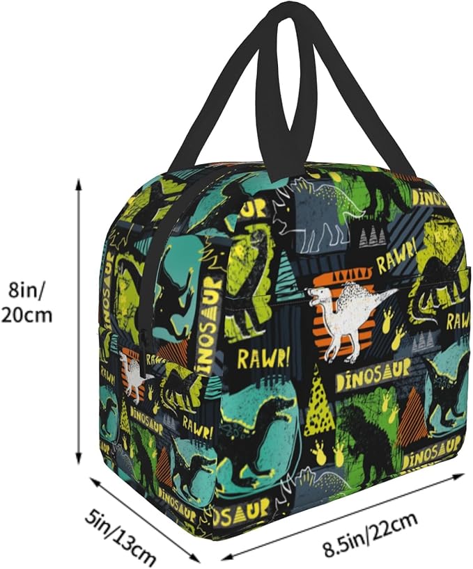 Dinosaur Insulated Lunch Box Portable Thermal Cooler Box Cartoon Cute Dino Reusable Kids Lunch Tote Bag for School Office Work Picnic Travel