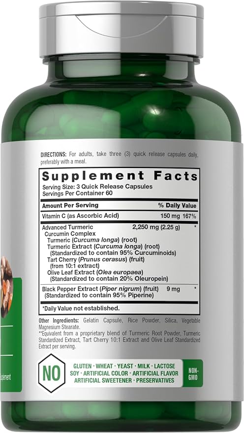 Horbäach Turmeric Curcumin Supplement | 2250mg | 180 Capsules | with Black Pepper & Tart Cherry | Non-GMO & Gluten Free