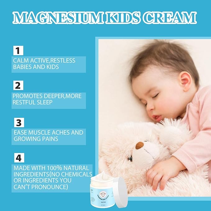 Magnesium Lotion for Kids,4oz Magnesium Lotion for Sleep,Topical Magnesium Cream Helps Kids Stay Calm During The Night and at Bedtime,Soothing Relief & Relaxation