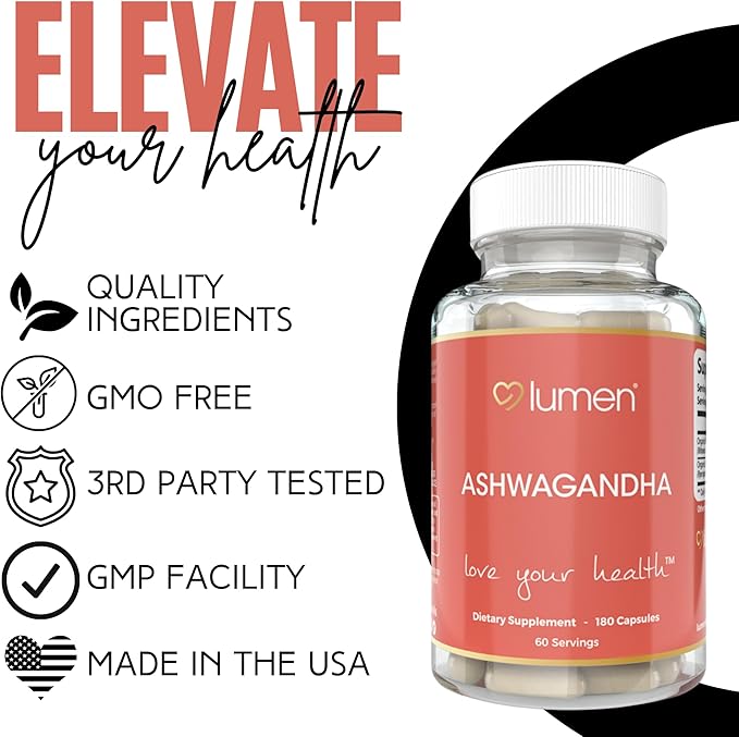 Ashwagandha Supplements - Stress Relief - 1950mg – Ashwagandha for Women Made with Powder & Black Pepper – 180 Capsules – Formulated for Women