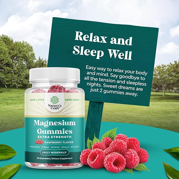 Extra Strength Calm Magnesium Gummies for Adults - Relaxing Magnesium Citrate Gummies with Elemental Mag - Sleep Aid Soft Chews Raspberry Flavored - Body & Mind Relaxation - 90 Count