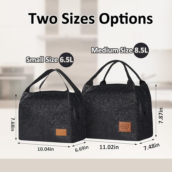 Aosbos Lunch Bag Women Insulated Lunch Box for Women Lunch Tote for Adult Lunch Cooler Bag Lunchbox for Work Office Picnic, Night Black