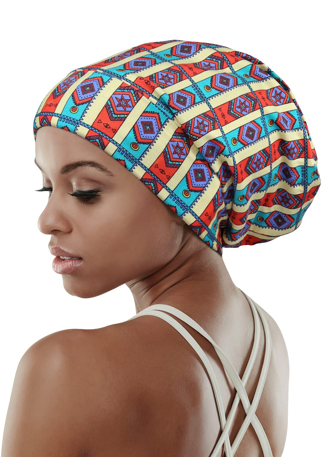 Casual Slap Cap Cotton Sleep Hats For Frizzy Hair Extra Large Yellow Blue