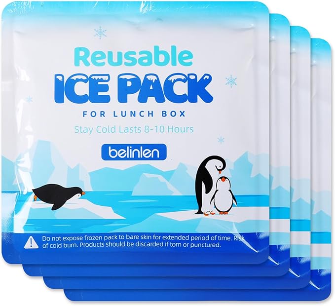 4 Pack Reusable Ice Packs for Lunch Boxes - 7x7 Inch Long-Lasting Freezer Packs, BPA-Free Gel & Leakproof Design Cold Packs for Cooler, Camping, Travel